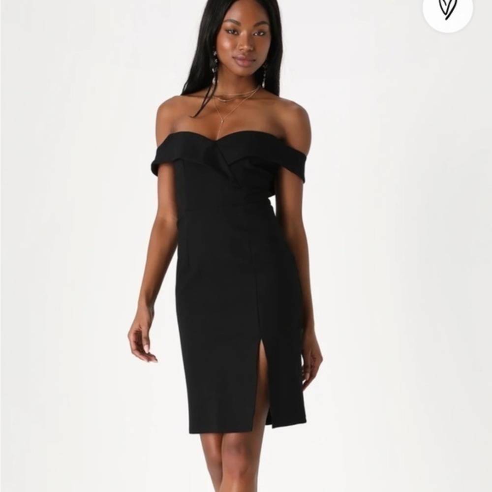 [NWT] Lulu’s Classic Glam Black Off-the-Shoulder Bodycon Dress (Small)